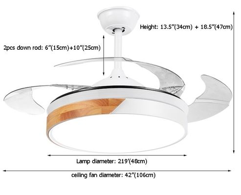потолочный вентилятор лезвия 42inch 220v Retractable Кристл спрятанный потолочным вентилятором со светом