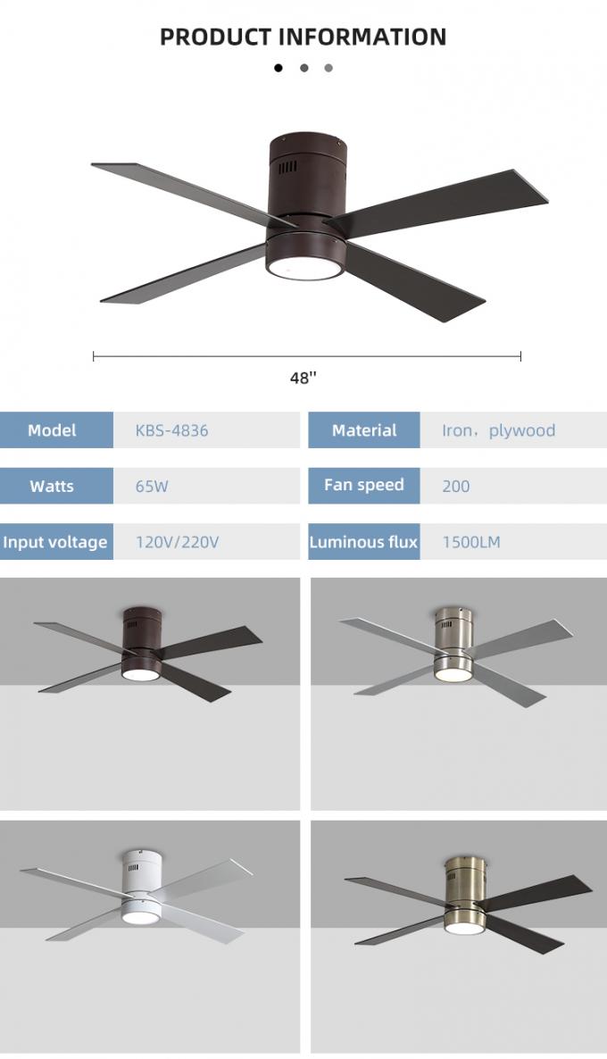 Новое дистанционное управление лезвий 65W 48Inch переклейки 4 утюга дизайна декоративное крытое привело свет потолочного вентилятора